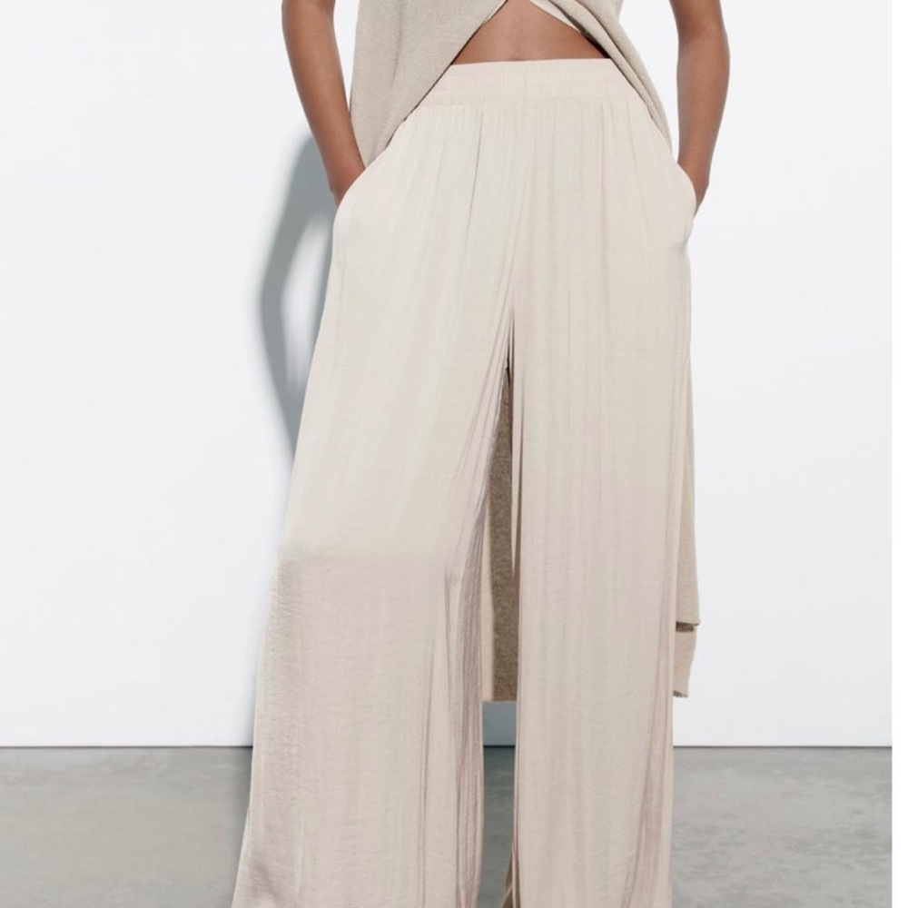 Zara Cream Wide-Leg Pantsuit Champagne Satin